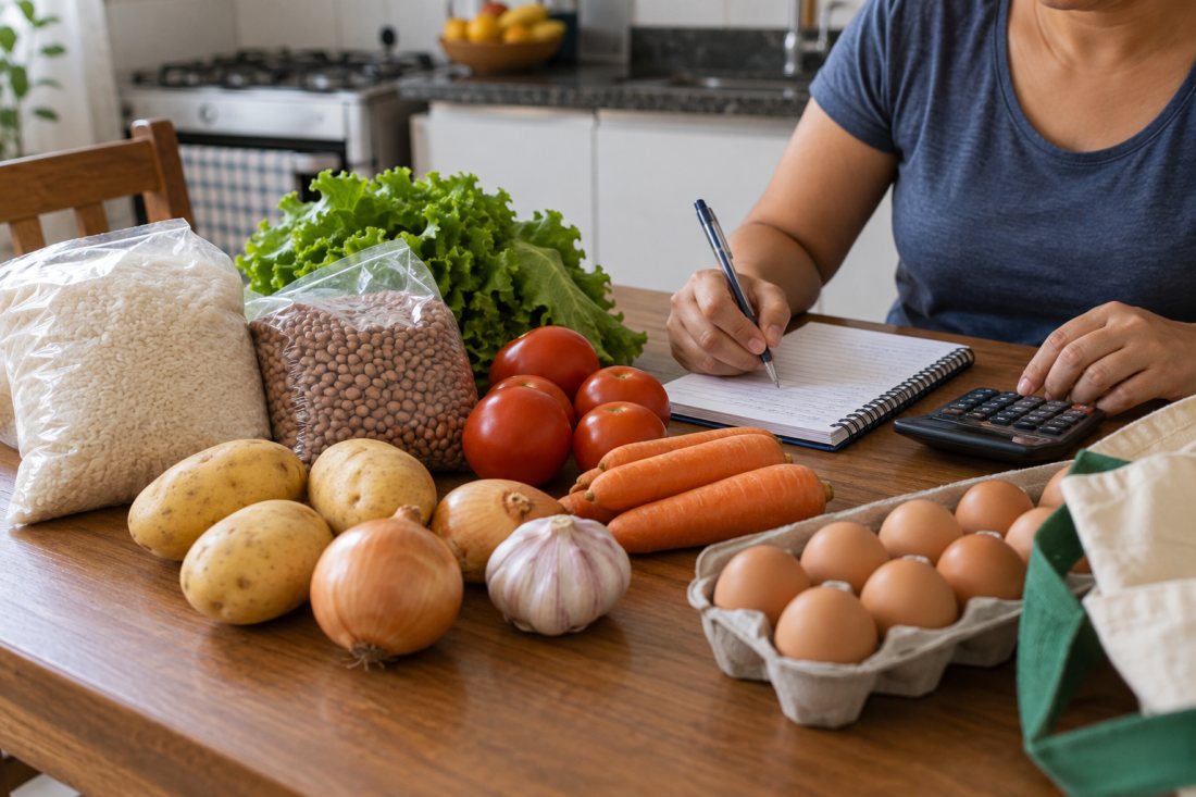 Simulação ilustrativa gerada por IA: compras-alimentos