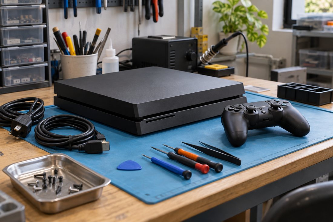 Simulação ilustrativa gerada por IA: consoles