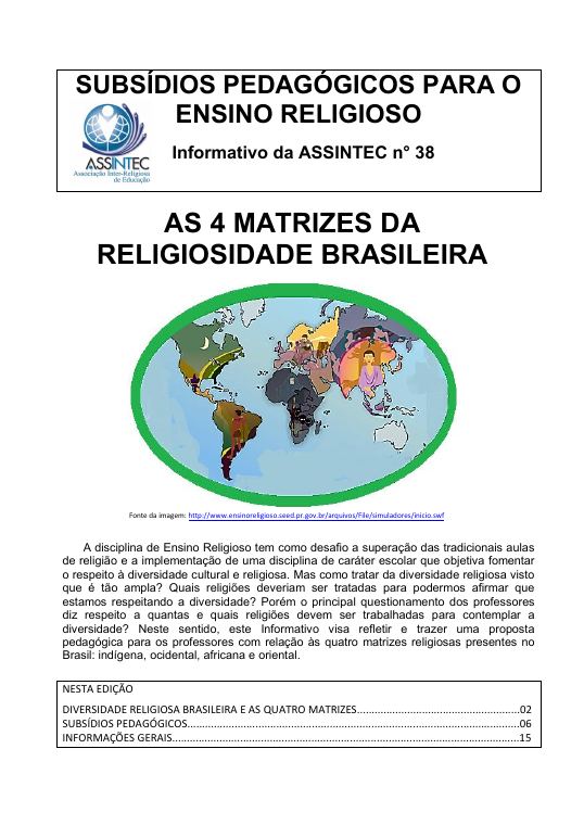 AS 4 MATRIZES DA RELIGIOSIDADE BRASILEIRA